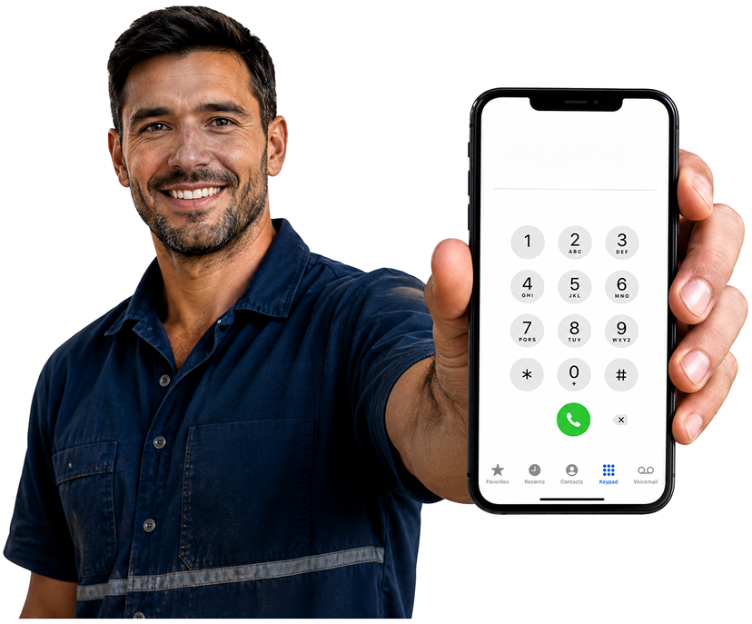 Coogee Blocked Drains plumber holding a phone — call 1300 261 965