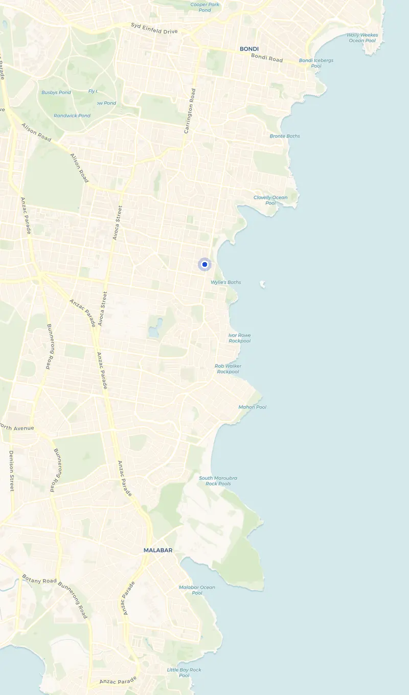 Map of the Coogee service area and the surrounding suburbs we cover.