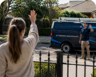 Customer waving goodbye to a Coogee Blocked Drains plumber