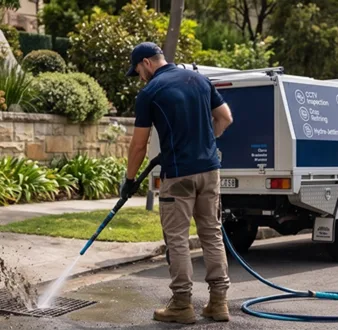 Cutting tree roots out of a Coogee drain